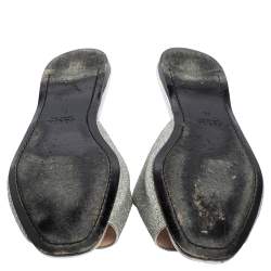 Pre Owned Prada Metallic Silver Glitter Flat Slides Size 38