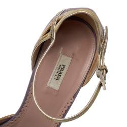 Pre Owned Prada Purple/Yellow Satin and Lizard Crystal Heels Embellished Ankle Strap Sandals Size 37