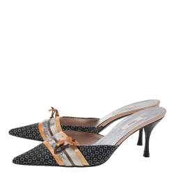 Pre Owned Prada Multicolor Fabric and Patent Leather Mules Size 36.5