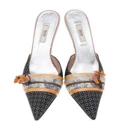 Pre Owned Prada Multicolor Fabric and Patent Leather Mules Size 36.5