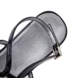 Prada Black Patent Leather Ankle Strap Wedge Sandals Size 38.5
