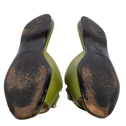 Pre Owned Prada Green Patent Leather Flat Slides Size 37.5