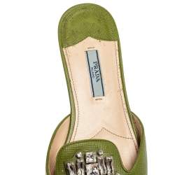 Pre Owned Prada Green Patent Leather Flat Slides Size 37.5