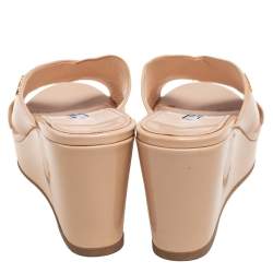 Pre Owned Prada Beige Patent Leather Wedge Platform Sandal Size 39