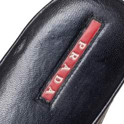 Pre Owned Prada Black Canvas and Leather Wedge  Slides Size 38.5