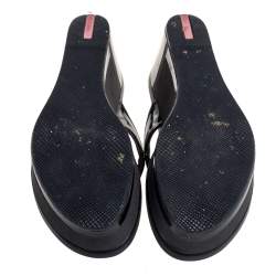 Pre Owned Prada Black Canvas and Leather Wedge  Slides Size 38.5