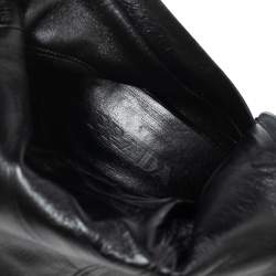 Pre Owned Prada Black Leather Studded Wooden Heel Mid-Calf Boots Size 37.5