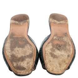 Pre Owned Prada Bottle Green Croc Embossed Leather Flat Slides Size 38