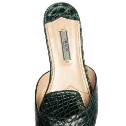 Pre Owned Prada Bottle Green Croc Embossed Leather Flat Slides Size 38