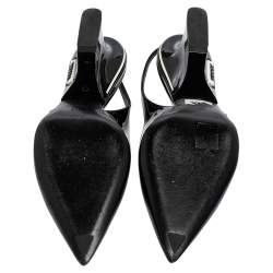 Pre Owned Prada Black Patent Leather Pointed-Toe Slingback Sandals Size 39