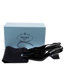 Pre Owned Prada Black Patent Leather Pointed-Toe Slingback Sandals Size 39