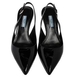 Pre Owned Prada Black Patent Leather Pointed-Toe Slingback Sandals Size 39