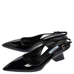 Pre Owned Prada Black Patent Leather Pointed-Toe Slingback Sandals Size 39