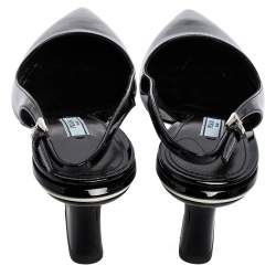 Pre Owned Prada Black Patent Leather Pointed-Toe Slingback Sandals Size 39