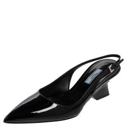 Pre Owned Prada Black Patent Leather Pointed-Toe Slingback Sandals Size 39