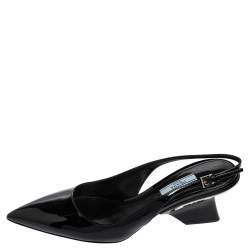 Pre Owned Prada Black Patent Leather Pointed-Toe Slingback Sandals Size 39