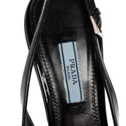 Pre Owned Prada Black Patent Leather Pointed-Toe Slingback Sandals Size 39