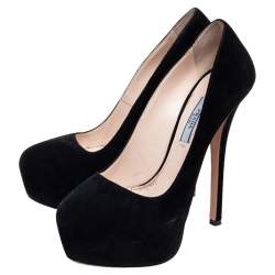 Pre Owned Prada Black Suede Leather Platform Pumps Size 37