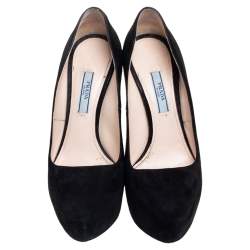 Pre Owned Prada Black Suede Leather Platform Pumps Size 37