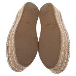 Pre Owned Prada Silver Leather Platform Flat Espadrilles Size 37