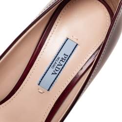 Pre Owned Prada Burgundy Leather Platform Block Heel Pumps Size 37
