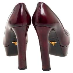 Pre Owned Prada Burgundy Leather Platform Block Heel Pumps Size 37