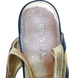 Pre Owned Prada Black/Gold Glossy Leather Fairy Block Heel Sandals Size 40.5