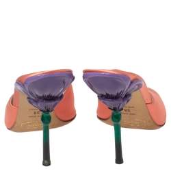 Pre Owned Prada Peach Pink Satin Flower Heel Slide Sandals Size 38