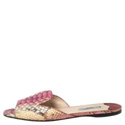 Pre Owned Prada Multicolor Python Leather Flat Slides Size 40