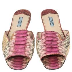 Pre Owned Prada Multicolor Python Leather Flat Slides Size 40