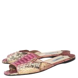 Pre Owned Prada Multicolor Python Leather Flat Slides Size 40