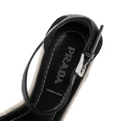 Pre Owned Prada Black Leather Wedge Platform Ankle Strap Sandals Size 37