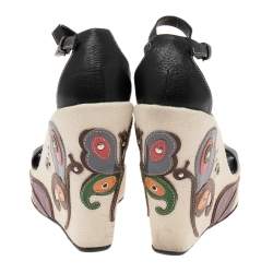 Pre Owned Prada Black Leather Wedge Platform Ankle Strap Sandals Size 37