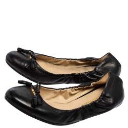 Prada Black Leather Bow Scrunch Ballet Flats Size 38