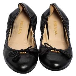 Prada Black Leather Bow Scrunch Ballet Flats Size 38