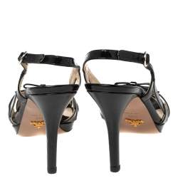 Pre Owned Prada Black Vernice Saffiano Leather Bow Open-Toe Slingback Sandals Size 40.5