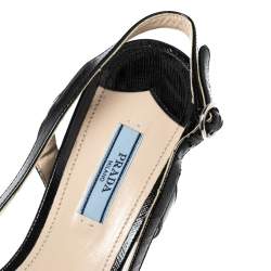 Pre Owned Prada Black Vernice Saffiano Leather Bow Open-Toe Slingback Sandals Size 40.5