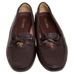 Pre Owned Prada Brown Leather Bow Loafers Size 40