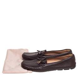 Pre Owned Prada Brown Leather Bow Loafers Size 40
