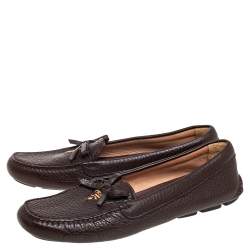 Pre Owned Prada Brown Leather Bow Loafers Size 40