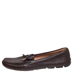 Pre Owned Prada Brown Leather Bow Loafers Size 40