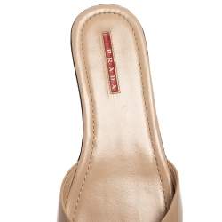 Pre Owned Prada Beige Patent Leather Bow Flat Slide Sandals Size 40