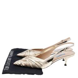 Pre Owned Prada Metallic Gold Pleated Leather Pointed Toe Slingback Sandals Size 41