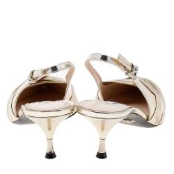 Pre Owned Prada Metallic Gold Pleated Leather Pointed Toe Slingback Sandals Size 41