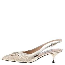 Pre Owned Prada Metallic Gold Pleated Leather Pointed Toe Slingback Sandals Size 41