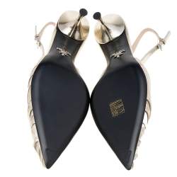 Pre Owned Prada Metallic Gold Pleated Leather Pointed Toe Slingback Sandals Size 41