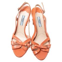 Pre Owned Prada Orange Patent Leather Bow Detail Slingback Sandals Size 37