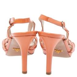 Pre Owned Prada Orange Patent Leather Bow Detail Slingback Sandals Size 37