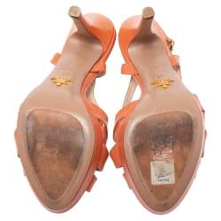 Pre Owned Prada Orange Patent Leather Bow Detail Slingback Sandals Size 37