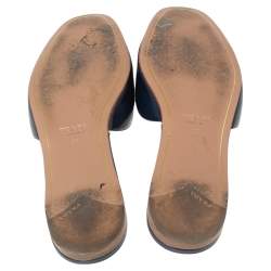 Pre Owned Prada Navy Blue Vernice Saffiano Leather Flat Slides Size 37